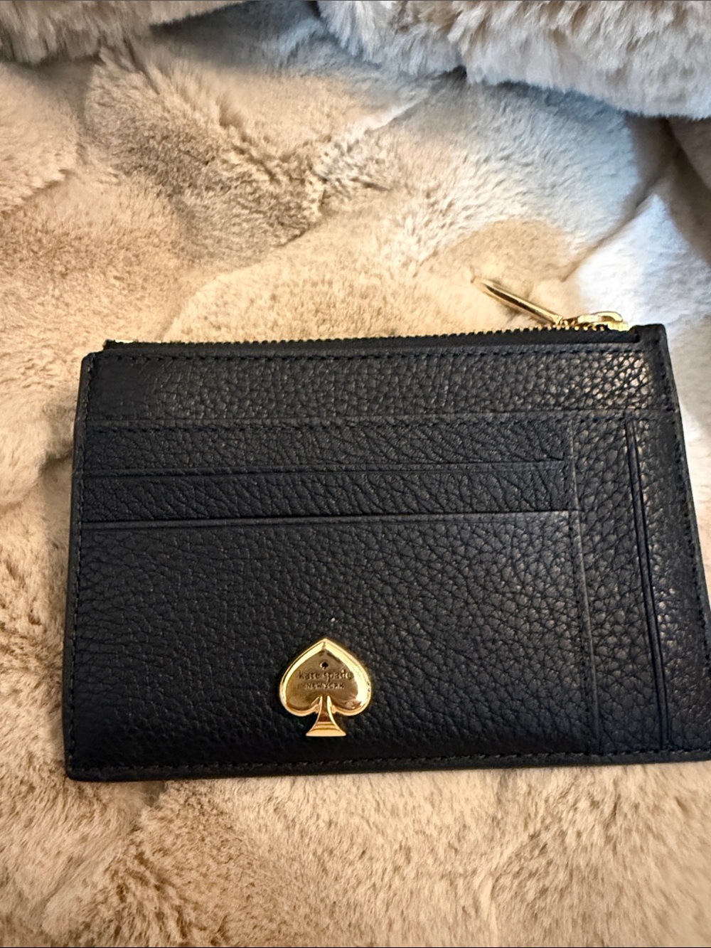 kate spade Navy Pebbled Leather Card Case with Gold Spade